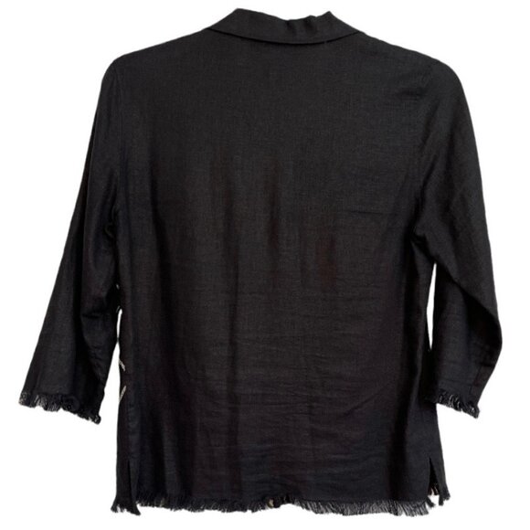 REQUIREMENTS Women's Linen Blend Black Beaded Button Blouse Medium Embroidery - Picture 13 of 13